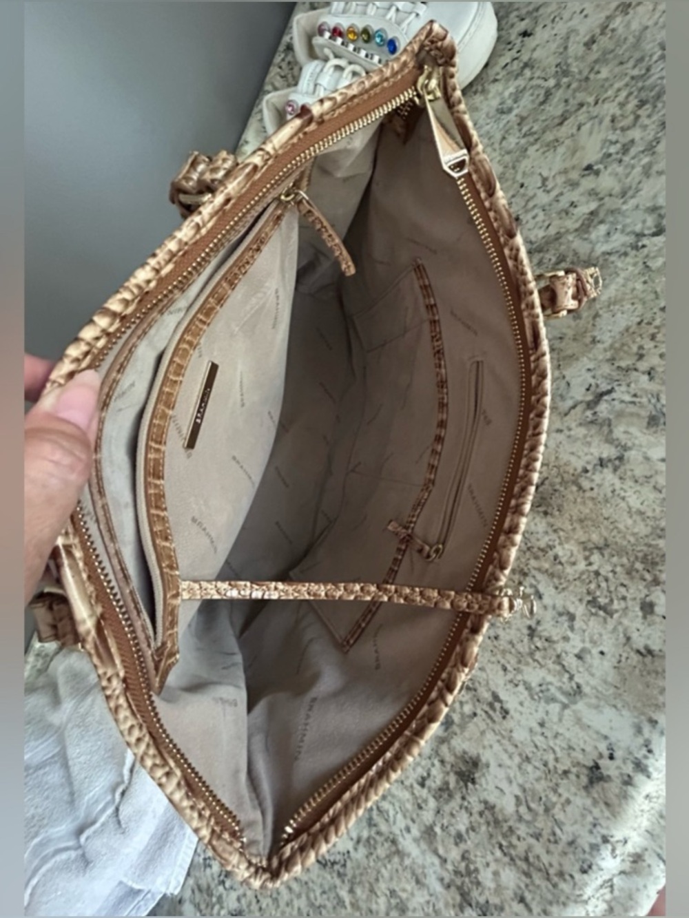 Brahmin Asher Melbourne Croc Leather Tote Satchel Shoulder Bag Gold Brown - Picture 9 of 16